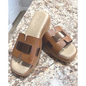 Marina Galanti Womens Brown Leather Platform Slide Sandals Made in Italy 8.5